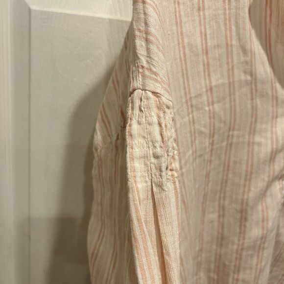 Joie Bekette Linen Blouse Shirt Womens Large Blush Sand‎ Pink Striped - Picture 4 of 8
